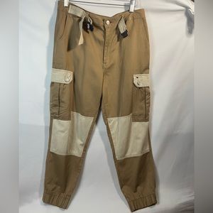 TOMMY JEANS Womens Beige Pocketed Zippered Belted Jogger-style Cargo Pants 28